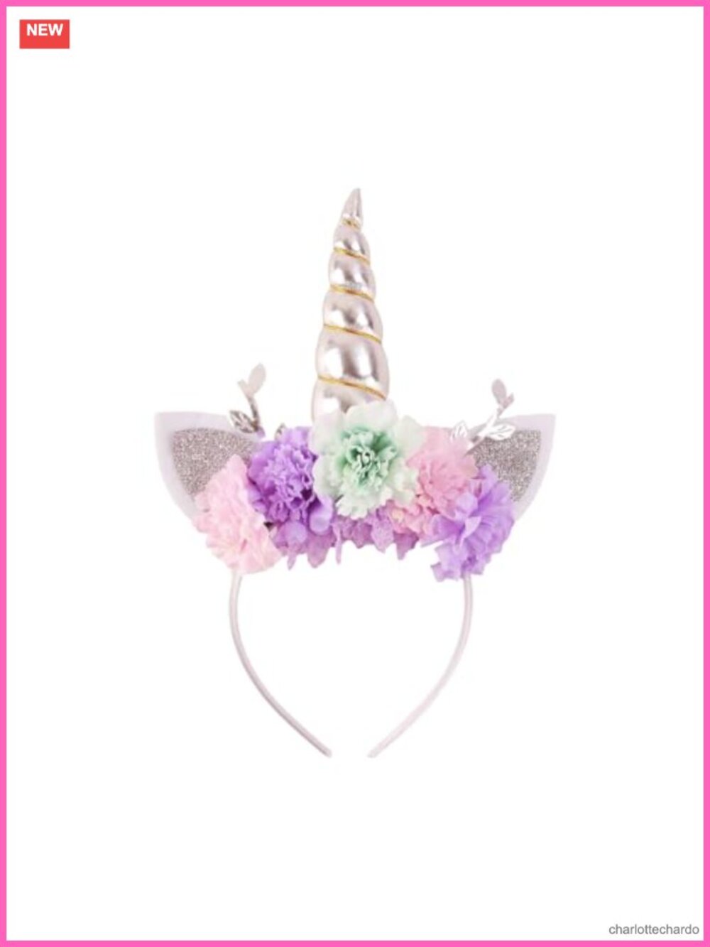 Unicorn Horn Headband with Artificial Flowers for Birthday Cosplay Party